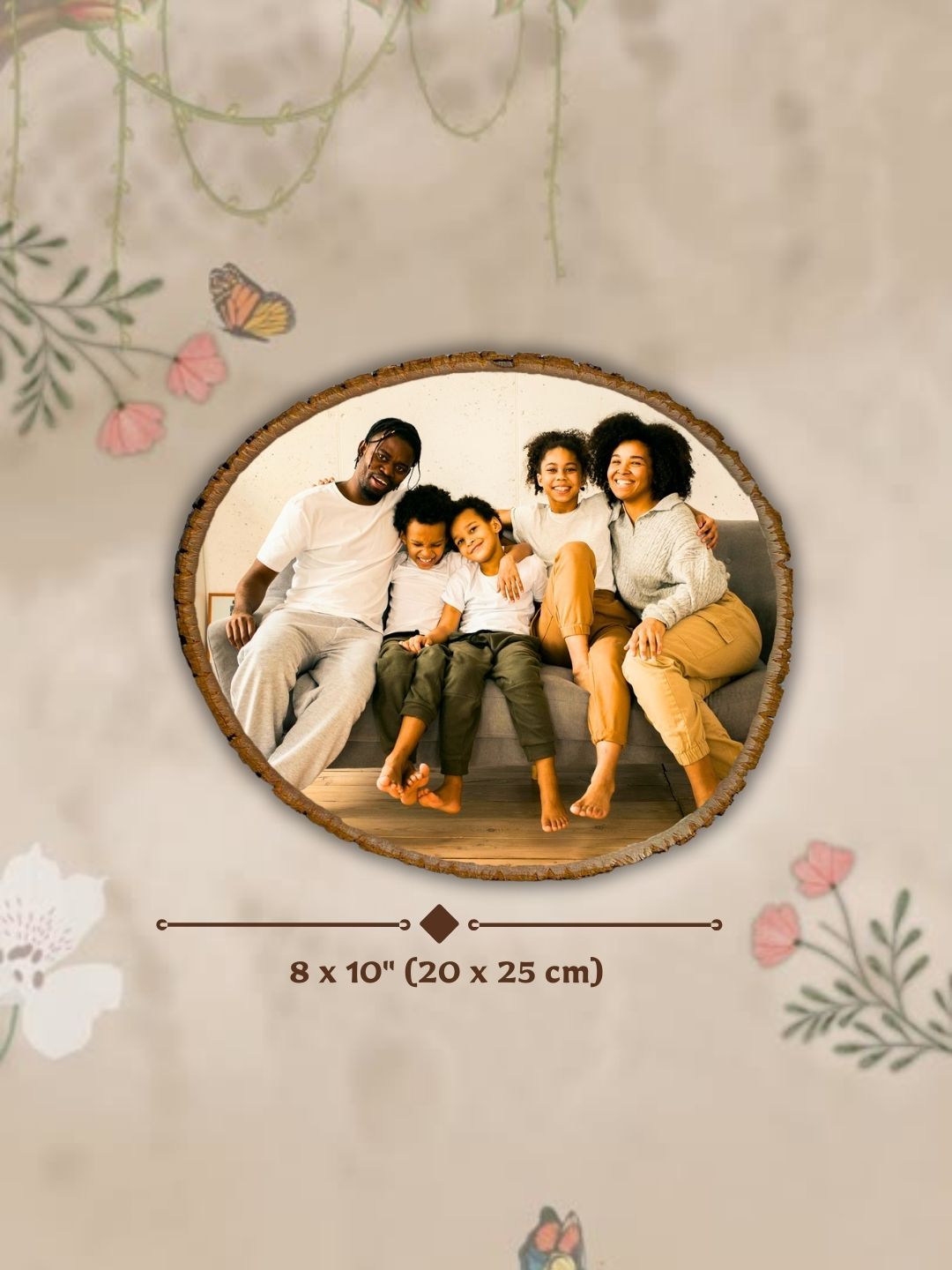 Custom Family Memory Print on Rustic Bark-Edge Wood