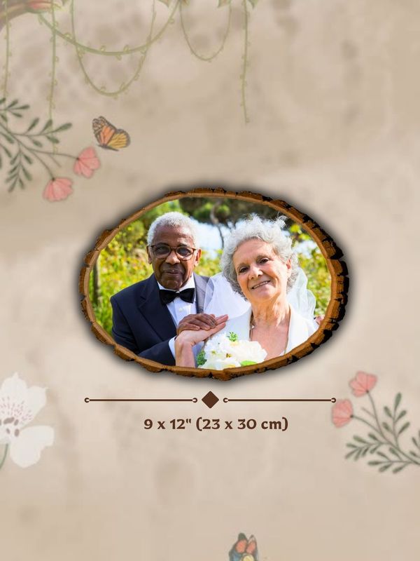 Custom Rustic Wedding Photo Keepsake on Wood with bark