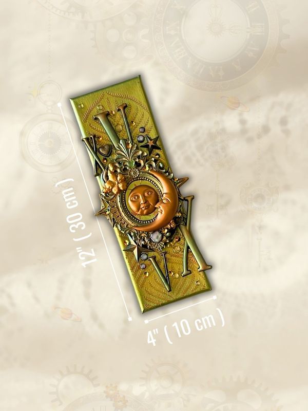 Steampunk Moon Love  original art industrial Mixed Media