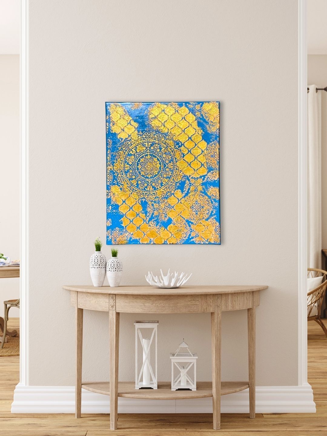 A Vision of Gold in a Turquoise Mandala | 16x20" Canvas