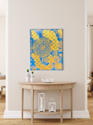 A Vision of Gold in a Turquoise Mandala | 16x20" Canvas