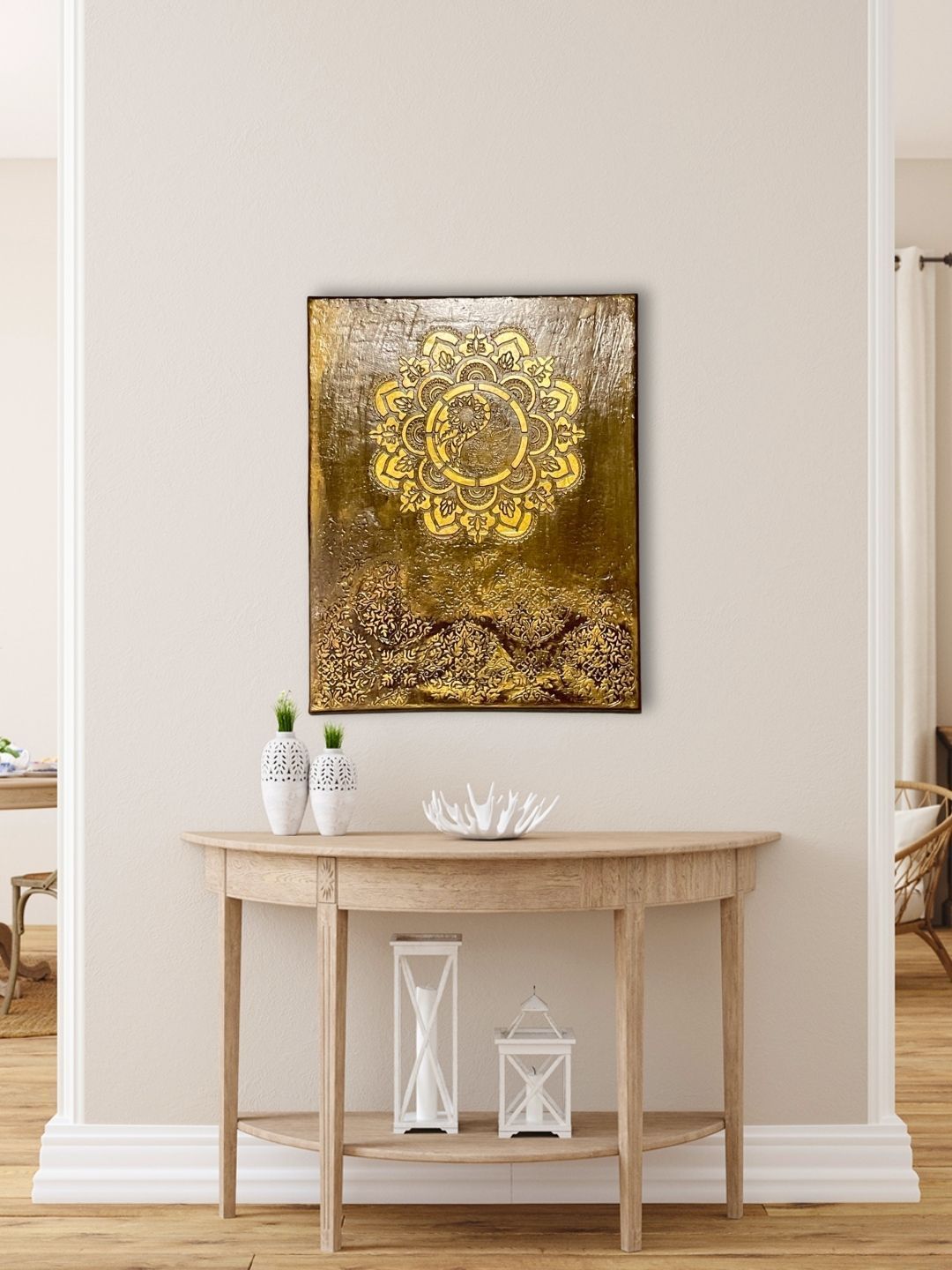 Golden brown Textured Mandala | 16x20” Canvas