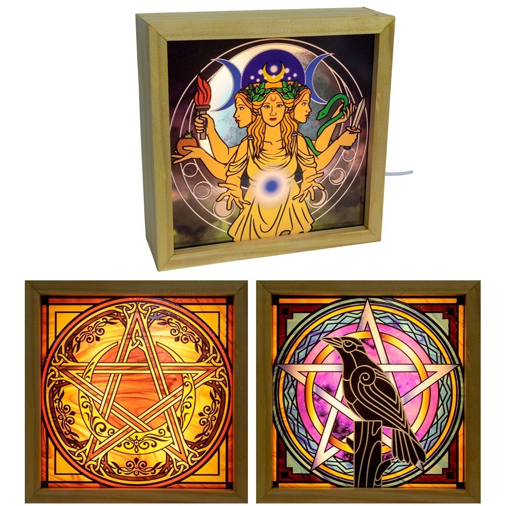 Wood Light Box w/ Changeable Glass &amp; USB Lamp