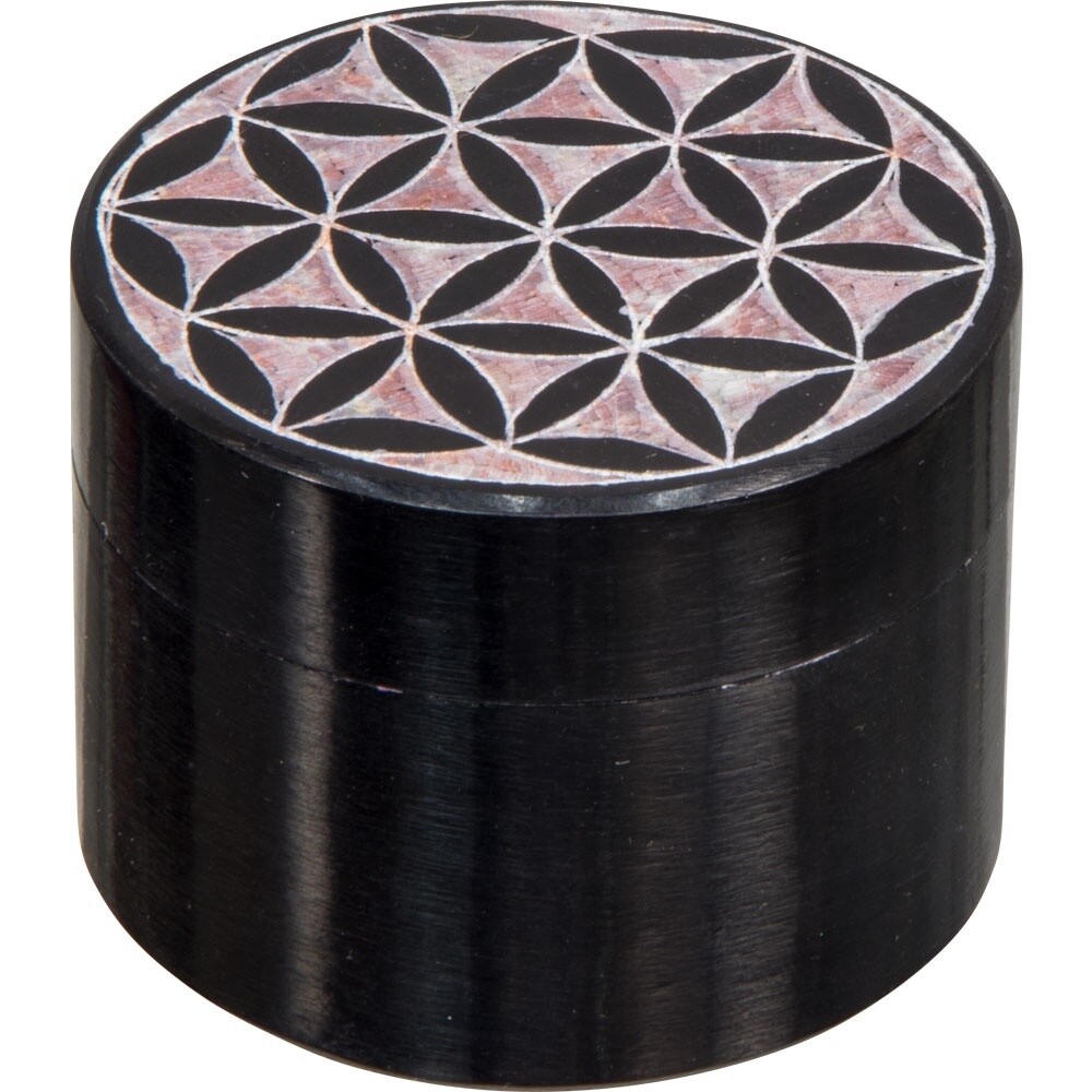 Black Soapstone Round Box - Flower of Life