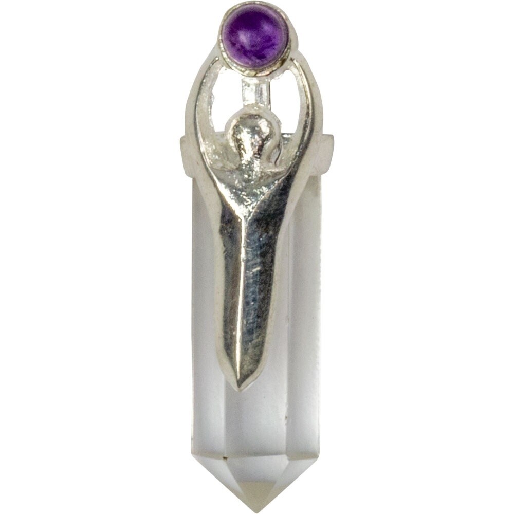 Goddess Pendant w/ Amethyst Gem - Clear Quartz Point