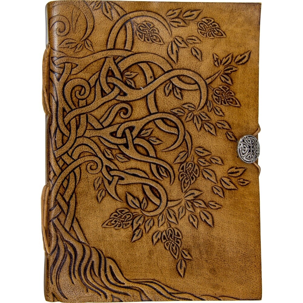 Leather Journal with Button Closure - Tree of Life