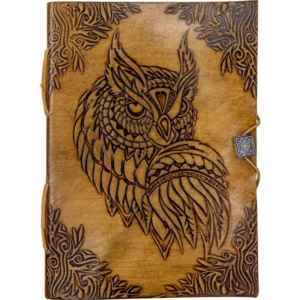 Leather Journal with Button Closure - Owl