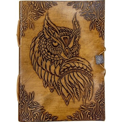 Leather Journal with Button Closure - Owl