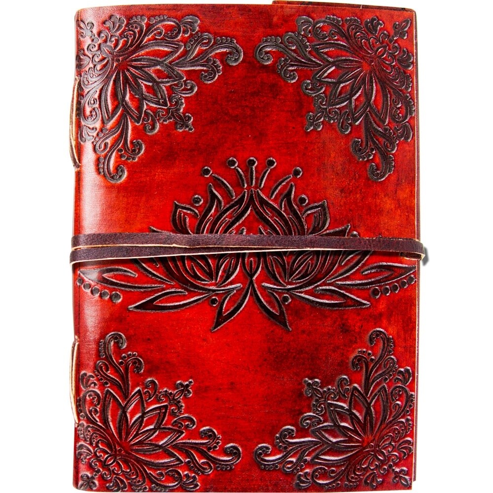Leather Journal with Strap - Lotus Flower
