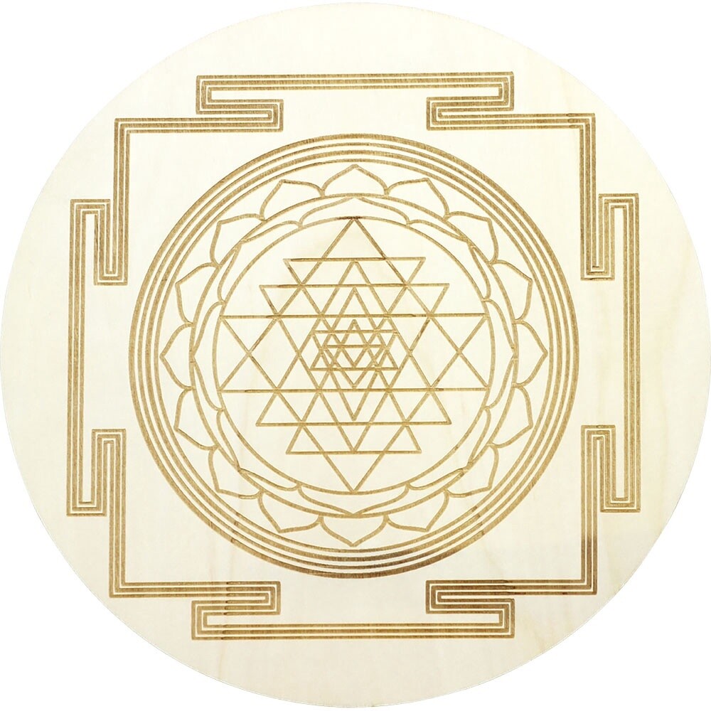 Wood Crystal Grid - Sri Yantra