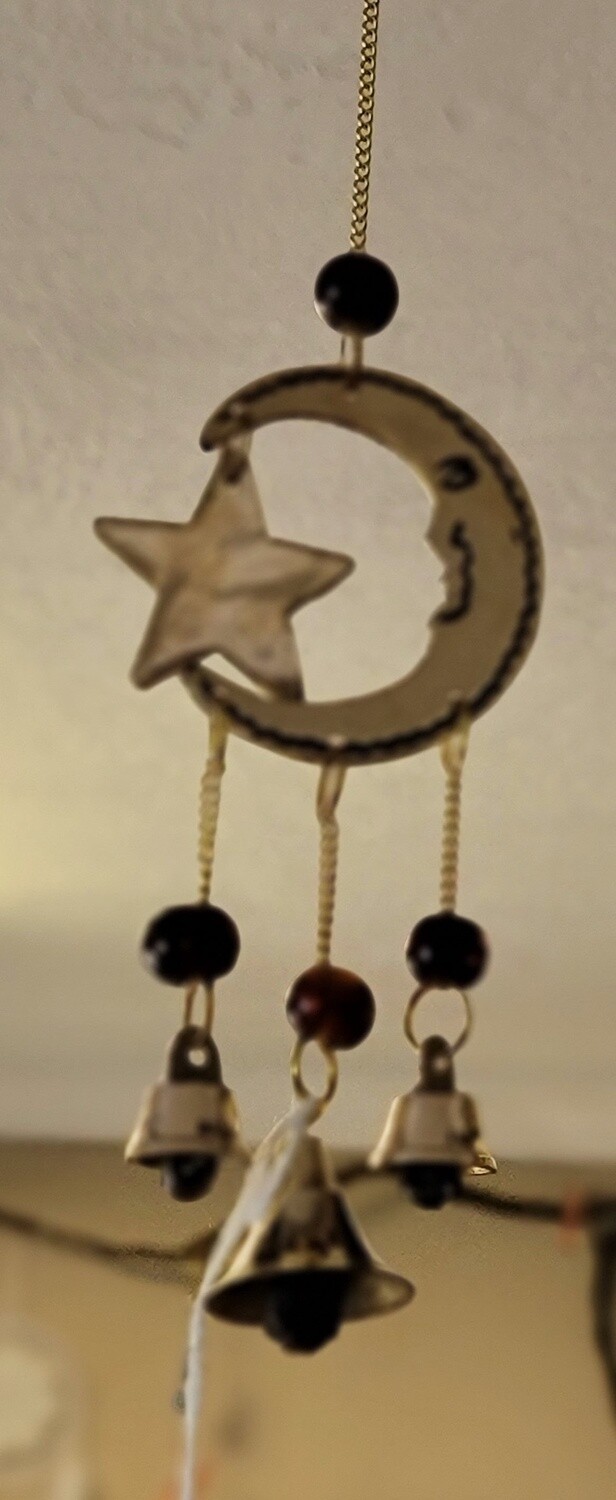Brass Wind Chime With Beads - Moon &amp; Star