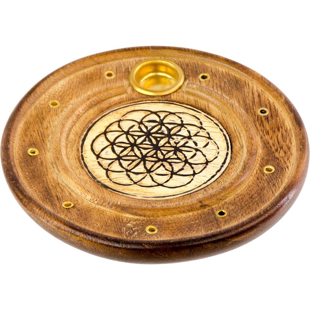 Wood Round Cone Burner - Flower of Life