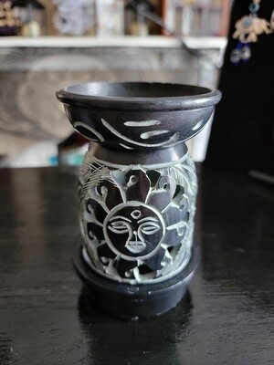 Black Soapstone Sun Carved Aroma Lamp - bowl