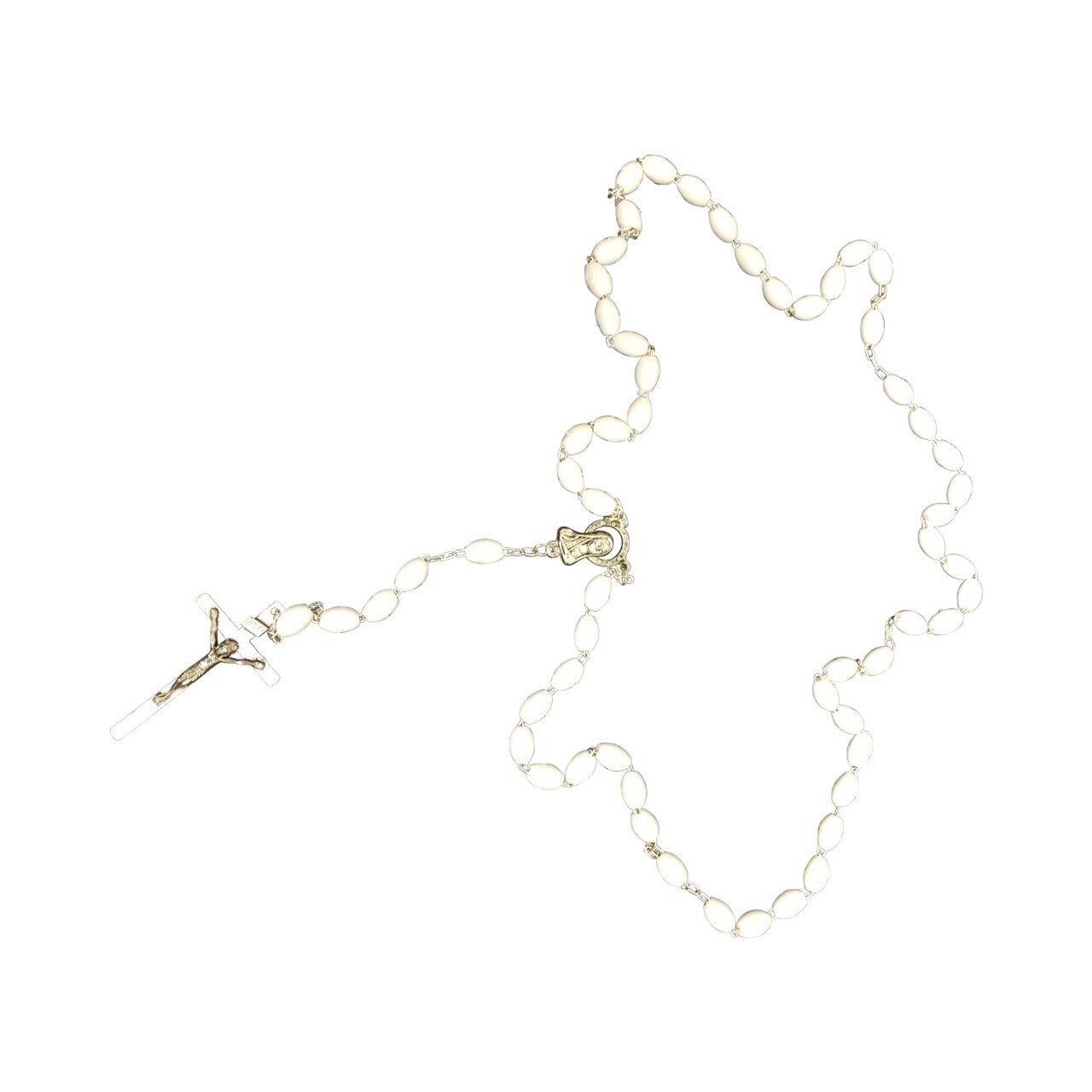 White Plastic Bead Rosary /ea