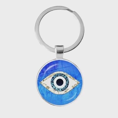 Evil Eye Time Gemstone Key Ring -  5 Blue Eyes