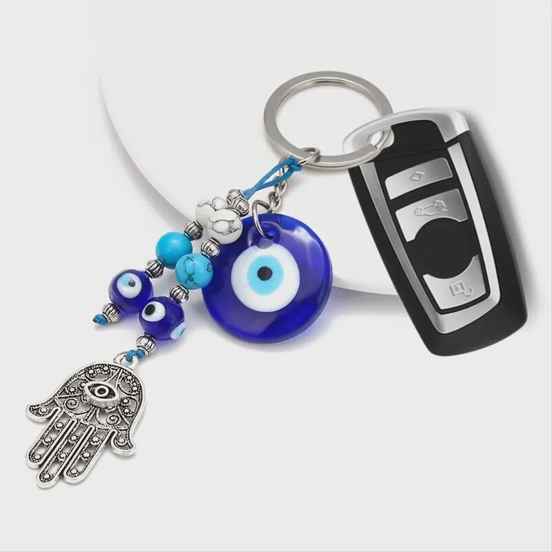 Car Pendant Key Ring - Turquoise Evil Eye - Hand Pendant