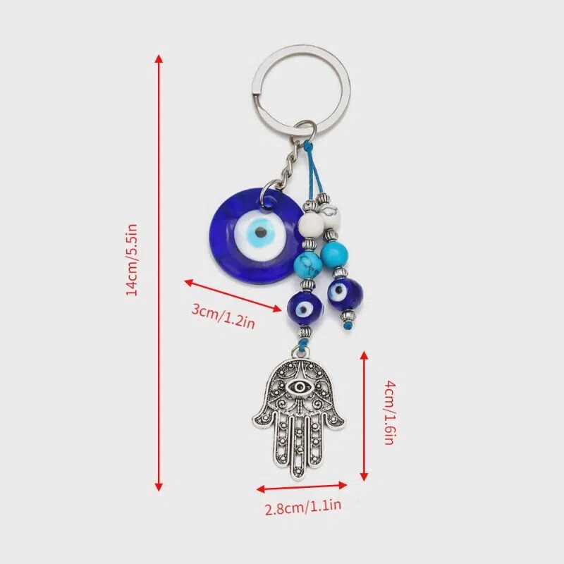 Car Pendant Key Ring - Turquoise Evil Eye - Hand Pendant