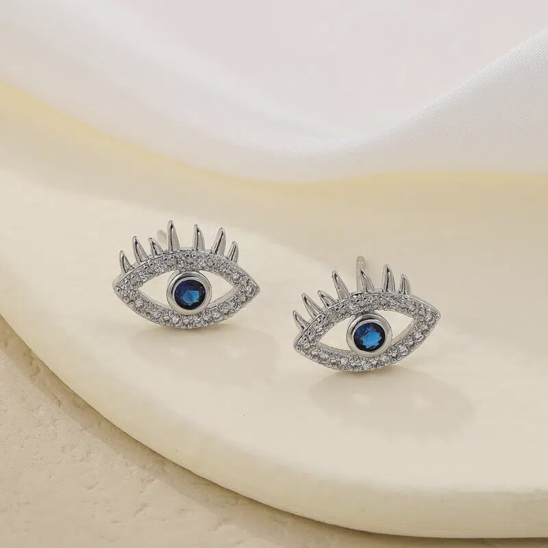 Evil Eye Zirconia Earrings - Silvery