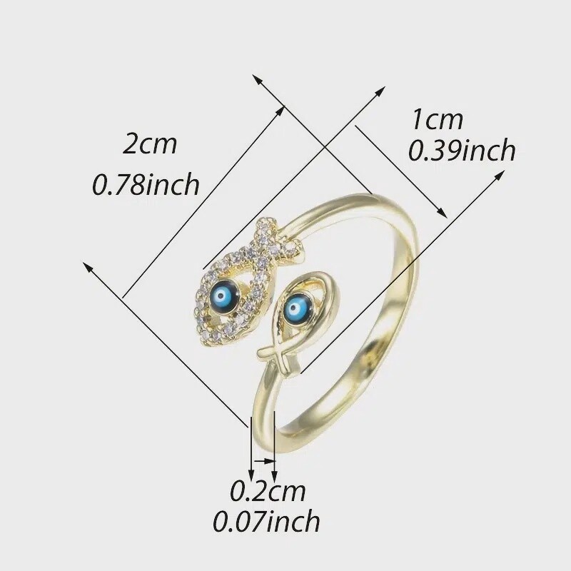 Evil Eye Ring  - Golden - 2 fish Copper Zircon