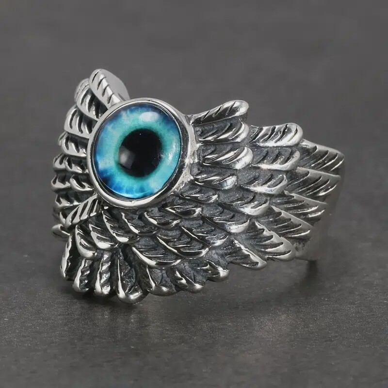 Mens Silver Color Special Eagle Eye Trendy Open Ring