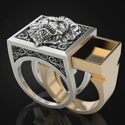 Fashion Vintage Houndstooth Lion Ring - Size 7