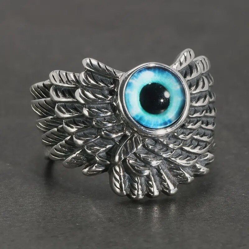 Mens Silver Color Special Eagle Eye Trendy Open Ring