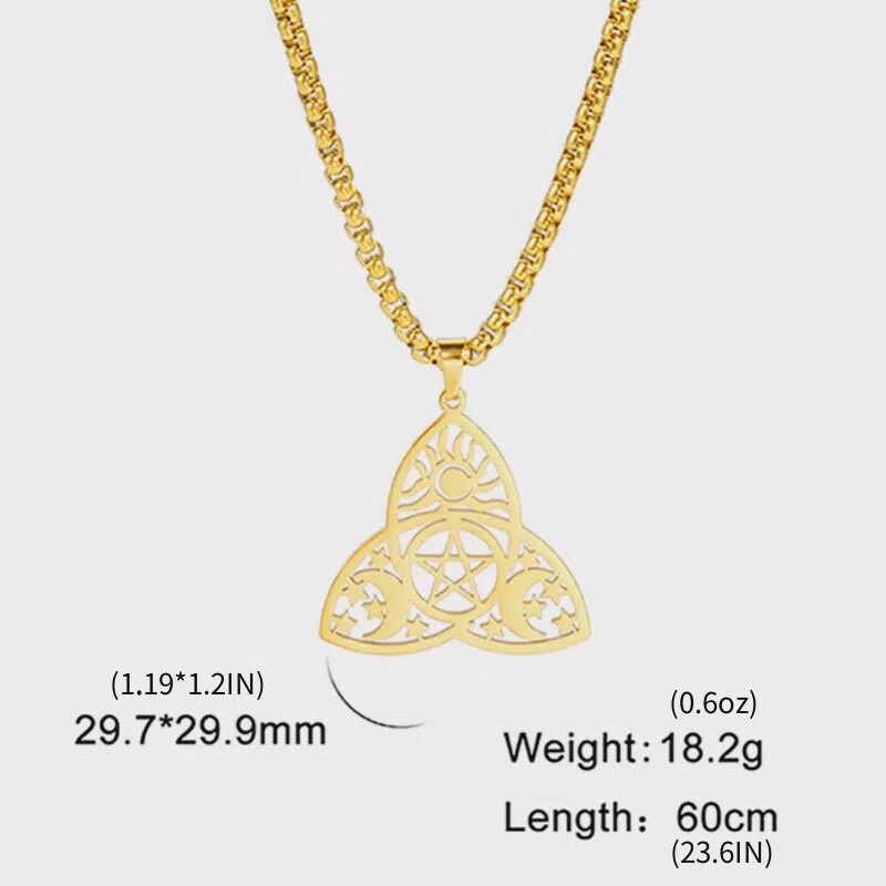 Stainless Steel Jewelry Trinity Sun Moon Star Celtic Knot Titanium Steel Box Chain Necklace For Men - Gold