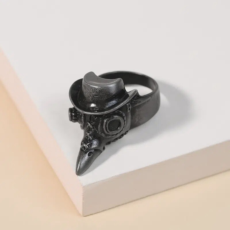 Punk Style Beak Animal Mask Shaped Ring - Black