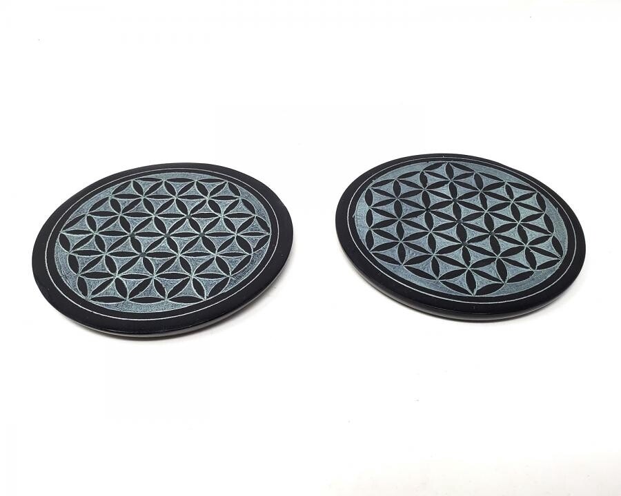 4&quot; Flower of Life Carved Soapstone Stick Burner/Altar Tile