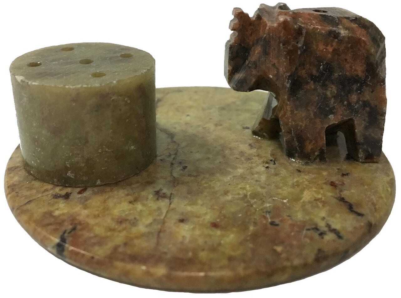 Stone Round Incense Burner Elephant 3&quot;