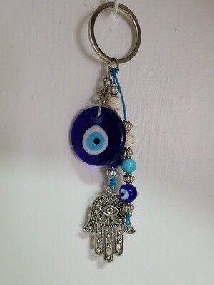 Evil Eye Key Ring - Turquoise-Fatima Hand w/Mini Eye
