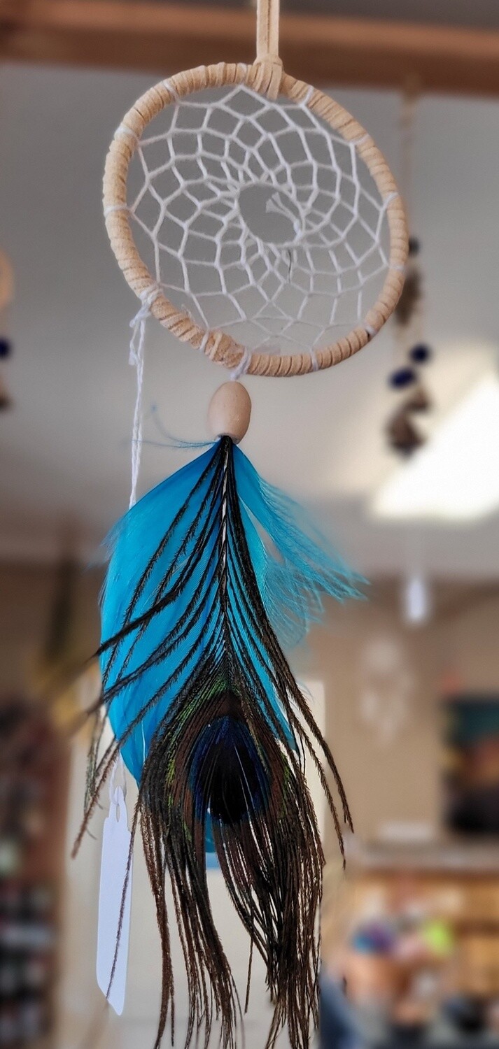 Dream Catcher - Leather w/Peacock Feather