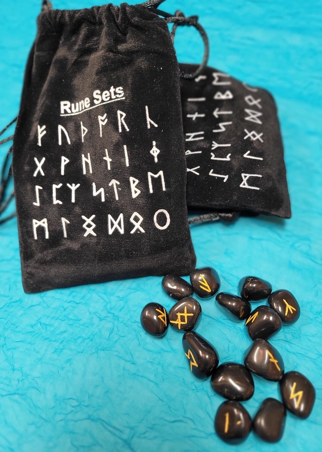 Black Agate Rune Stone Set
