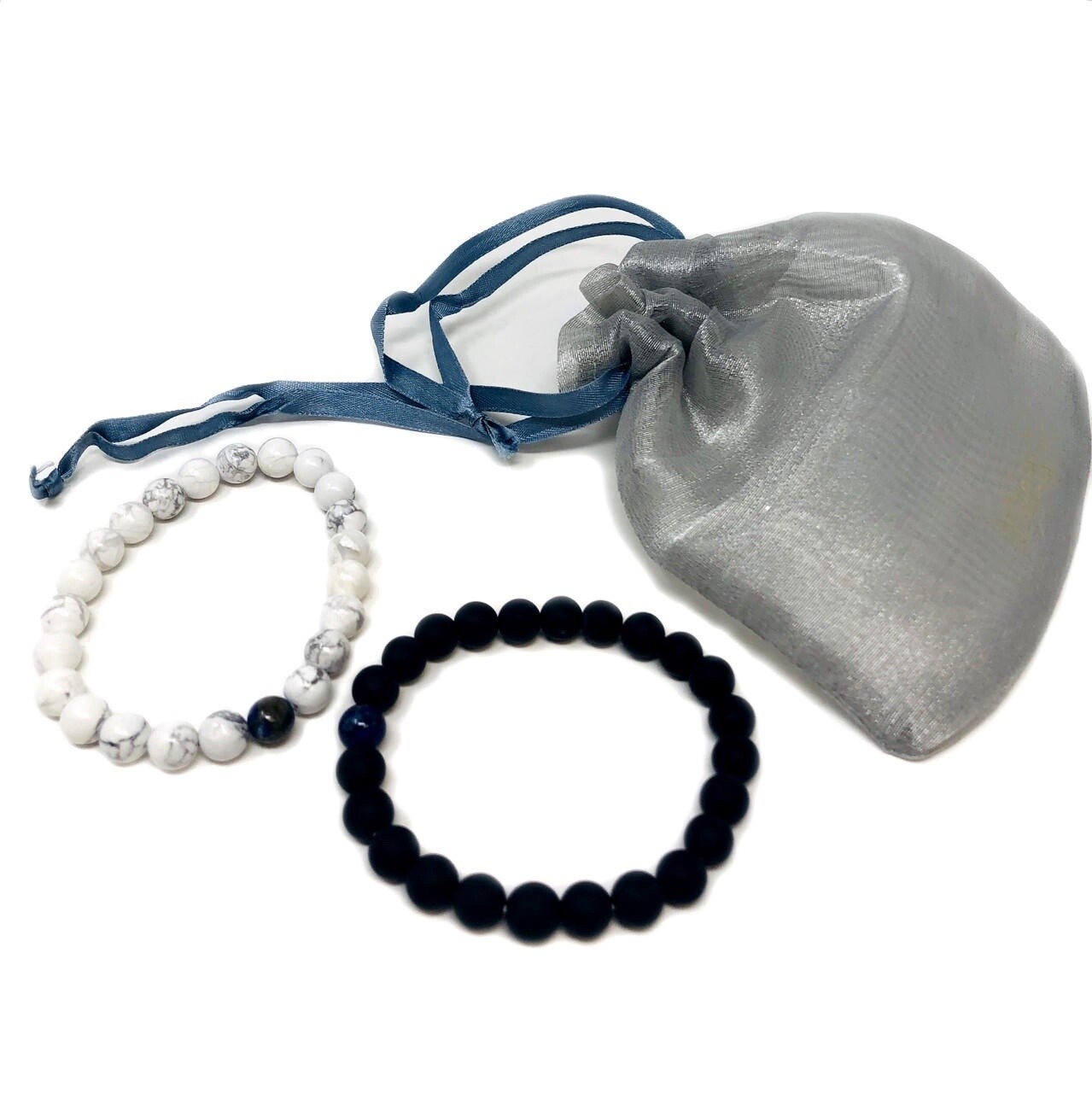 Couples Bracelet, Design: Black Lapis Lazuli Howlite Couple Bracelet