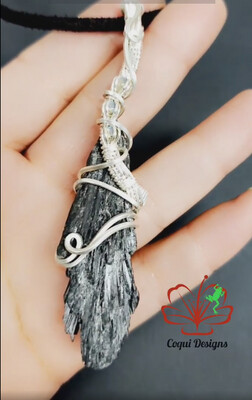 BLACK KYANITE and LABRADORITE BROOM PENDANT