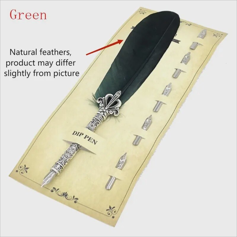 Feather Quill Pen, Color: Green