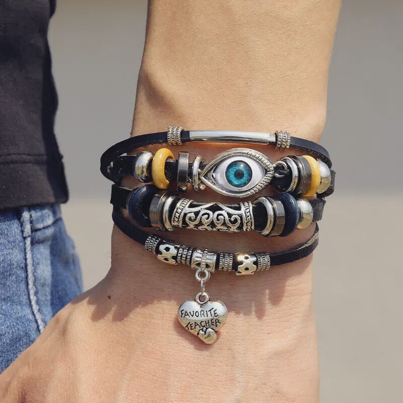 Leather Bracelet Set, Design: Evil Eye