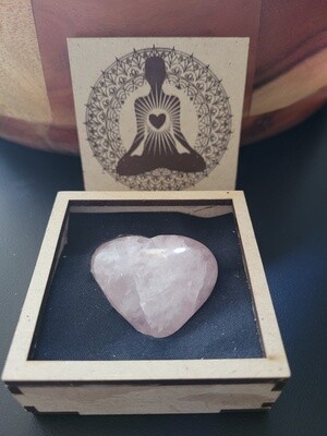 Rose Quartz Heart Shape Gemstone - 1.5-2" w/Wooden Box