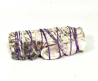 White sage, lavender, mini red abalone, pink quartz, stick lentisco 4&quot;