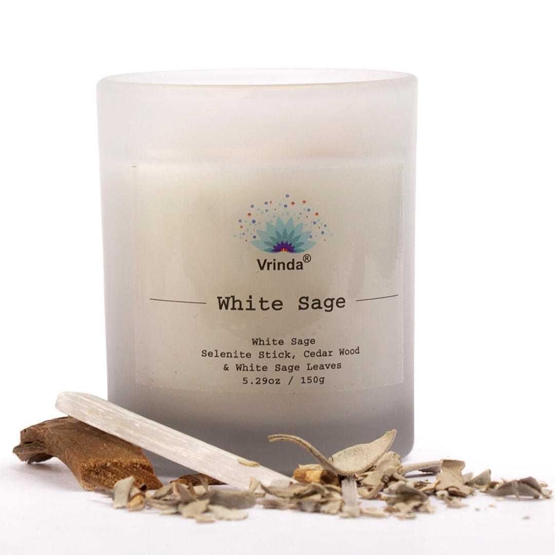 Candle with Crystals, Scent: White Sage