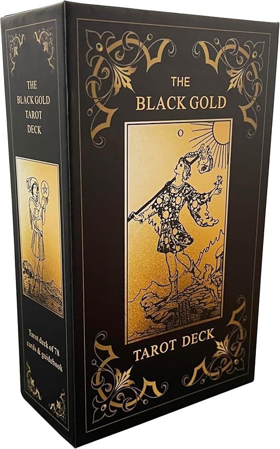 Black Gold Tarot Cards Set, Beginner&#39;s Tarot Cards with Meanings, Gold Gilded Edges Deck with Guide Book