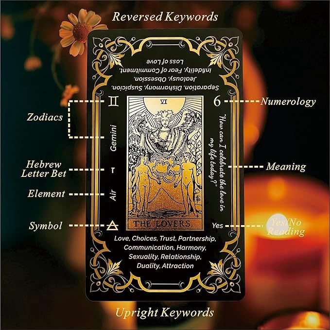 Black Gold Tarot Cards Set, Beginner&#39;s Tarot Cards with Meanings, Gold Gilded Edges Deck with Guide Book