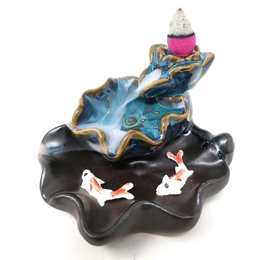 Lotus Waterfall Koi Backflow Burner #5 (w/free incense cones)