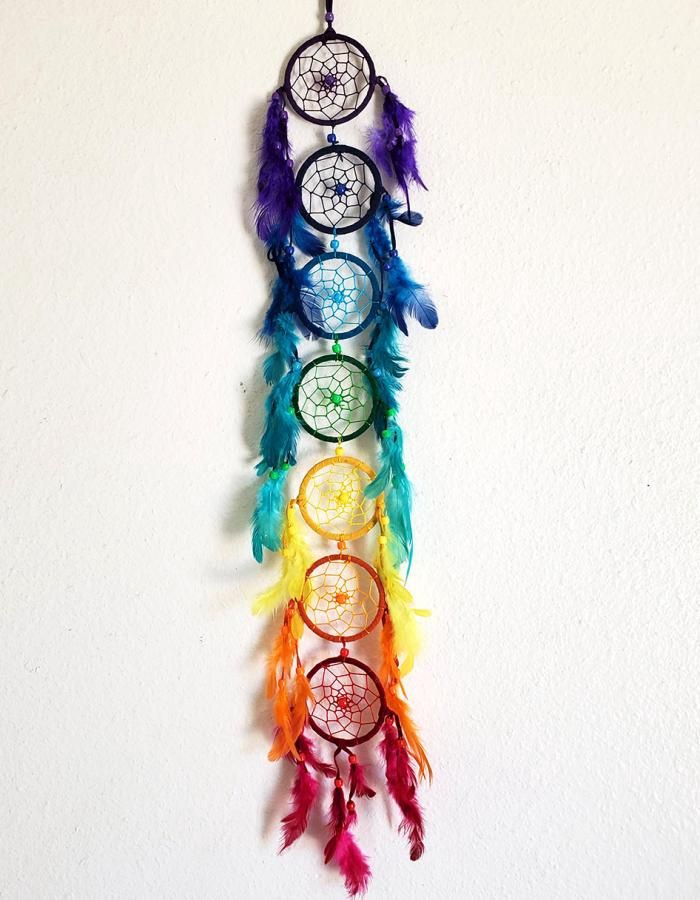 Seven Chakra Dream Catcher with Feathers &amp; Beads