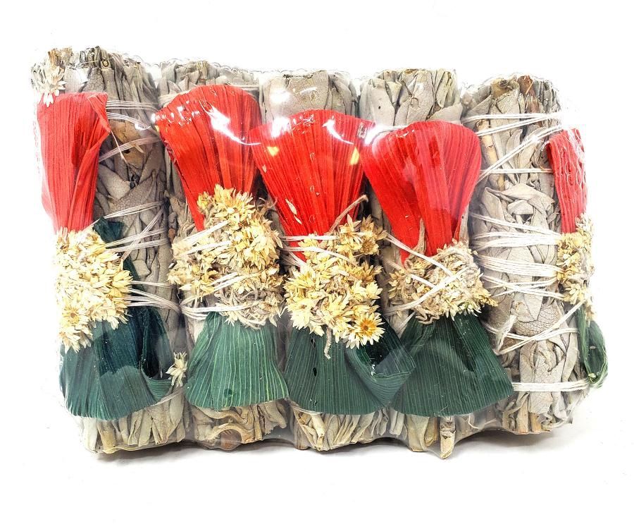 White Sage w/ White Mullein Flower &amp; Green/Red Leaf
