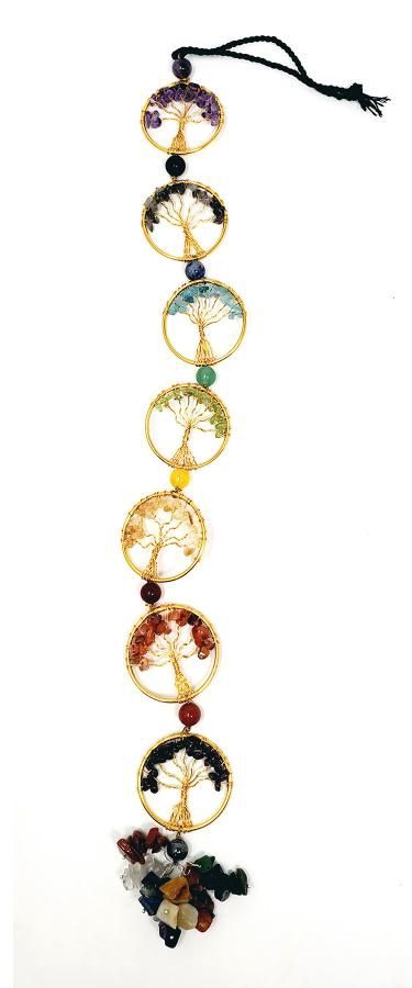 Golden Tree of Life 7 Chakra Chip Stones Wall Hanging 12&quot; +