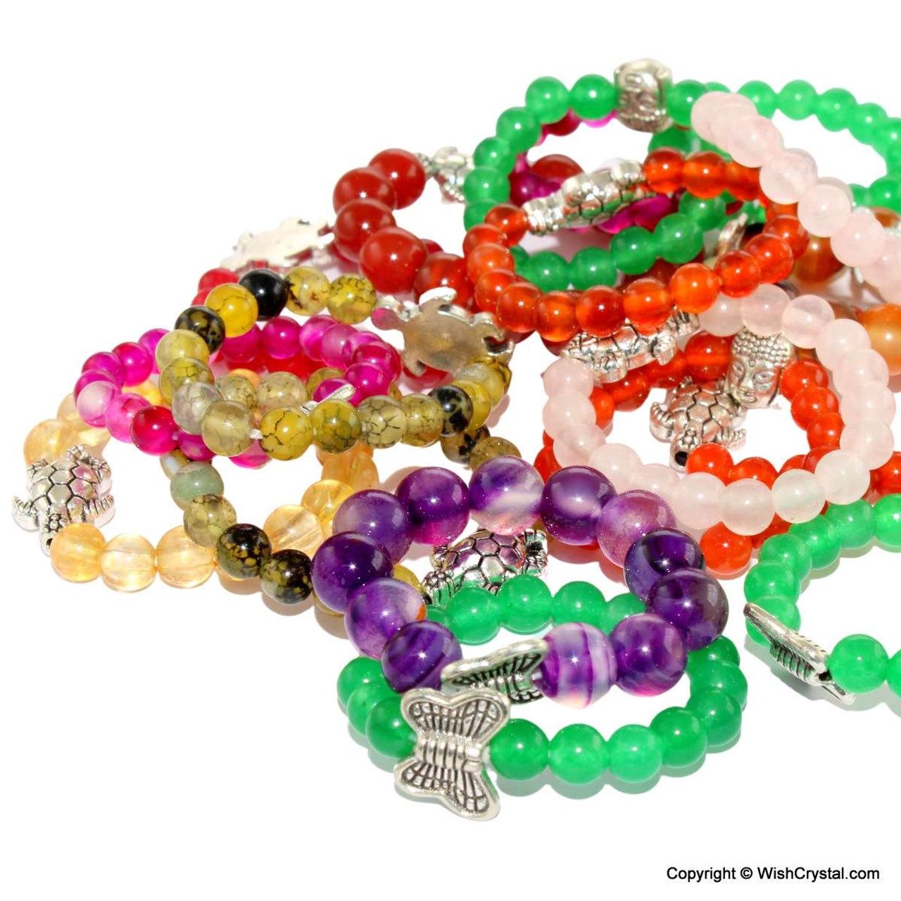 Gemstone bead ring with tiny metal charms - Mixed