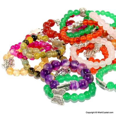 Gemstone bead ring with tiny metal charms - Mixed