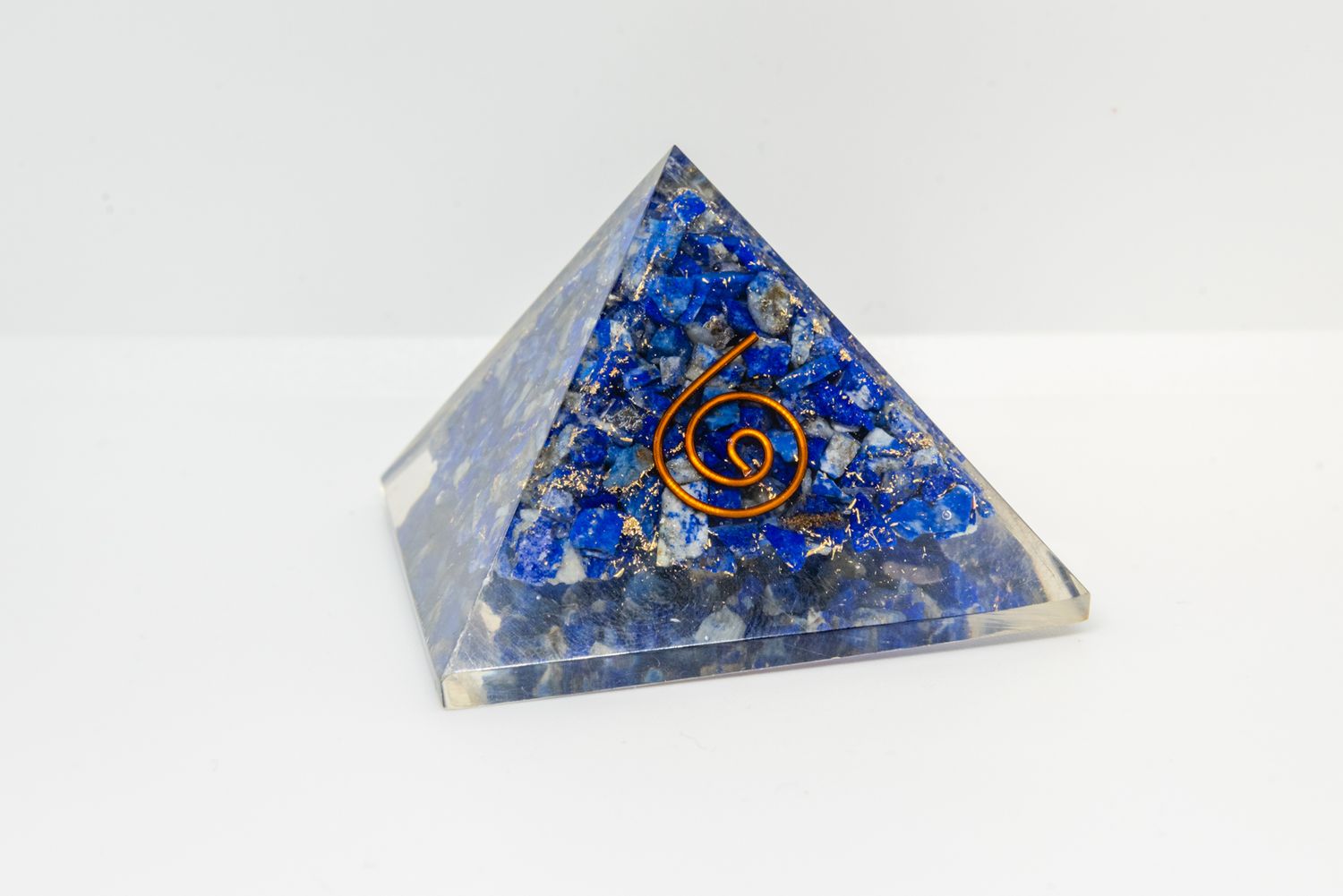 Natural Crystal Filled Orgonite Pyramid with Copper Coil