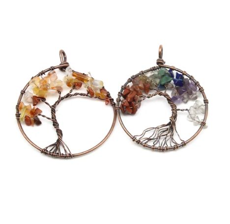 Tree of Life - Crystal Chip Pendant - Copper Wire